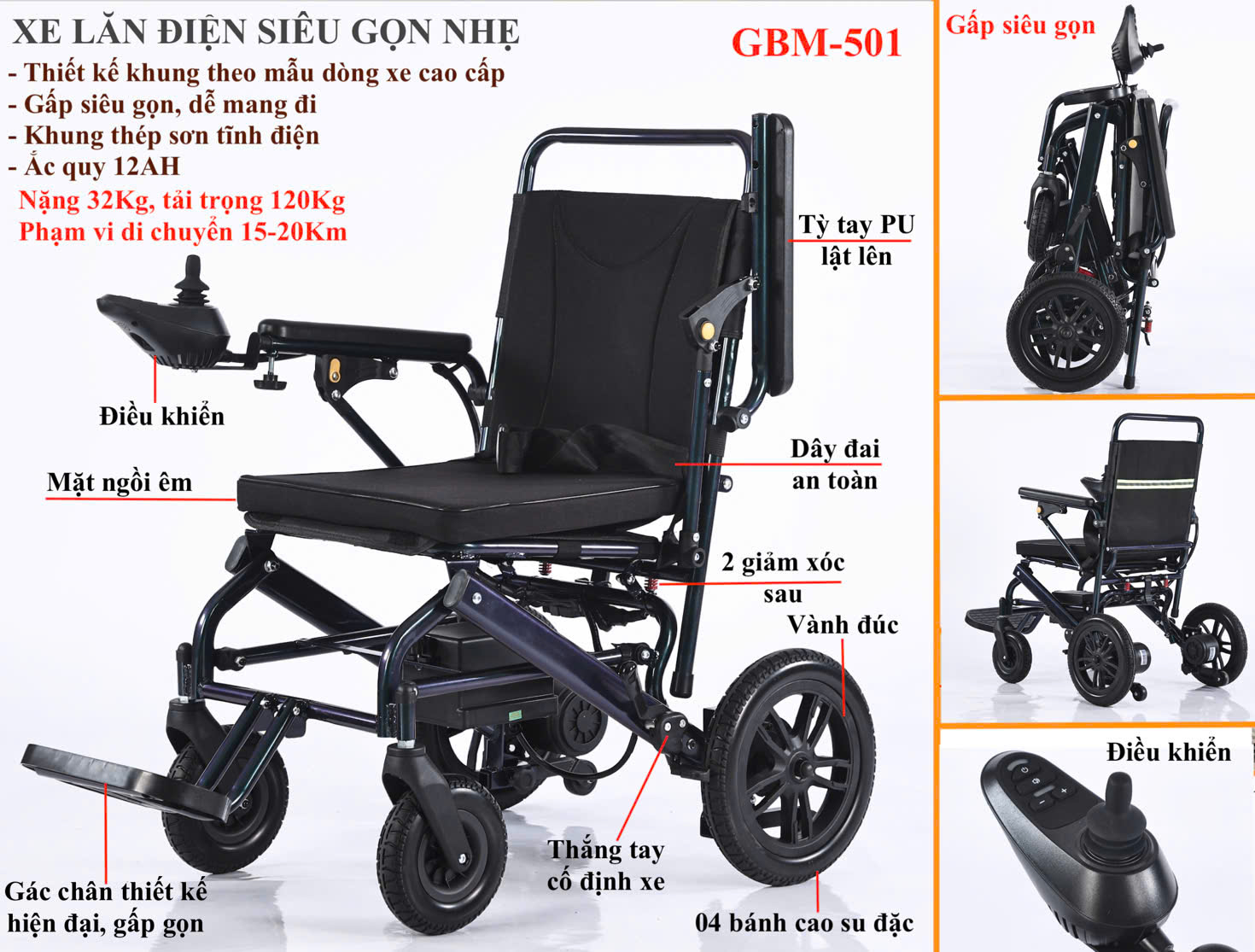 Xe lăn điện siêu nhẹ GBM-501