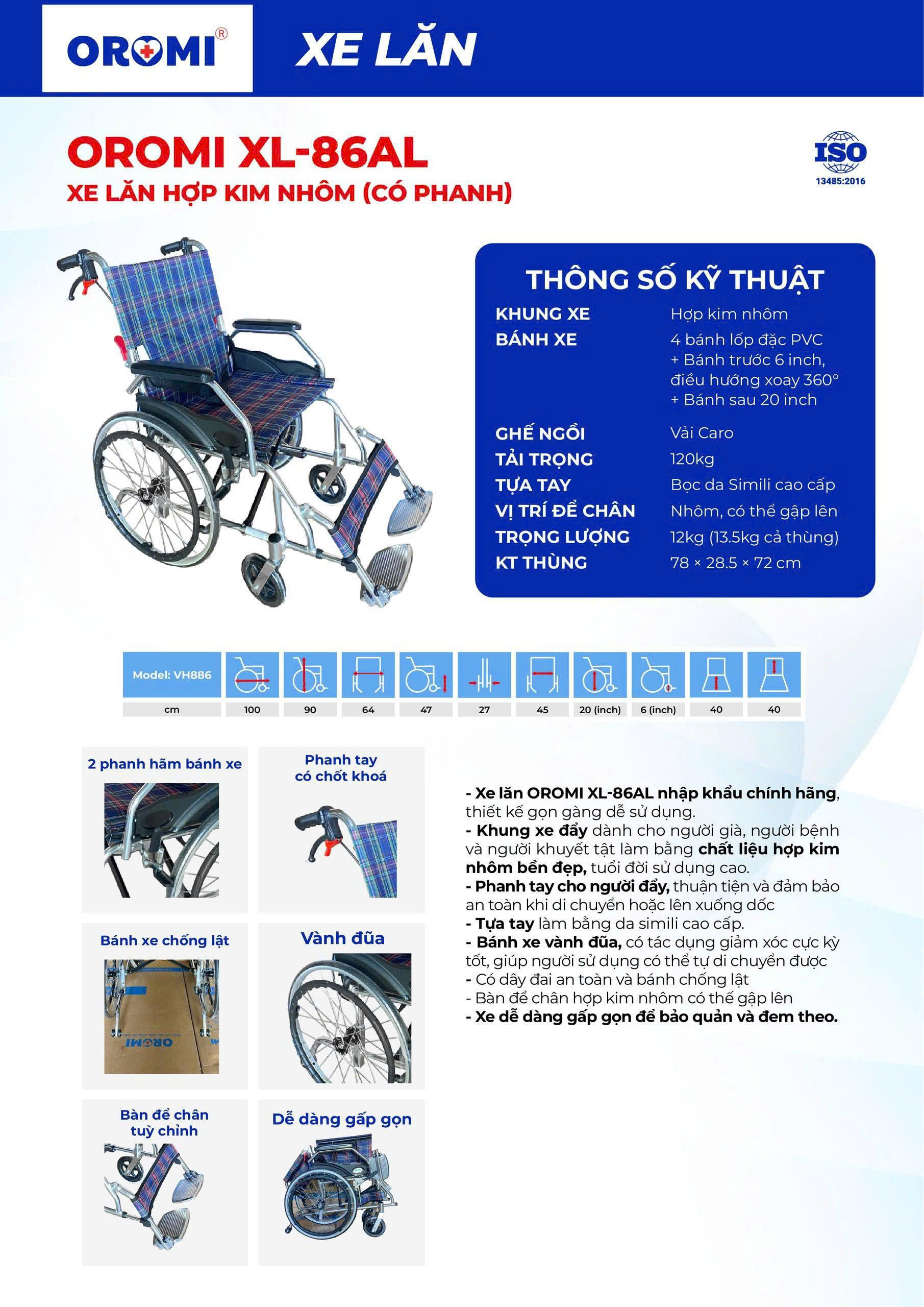 Xe Lăn Hợp Kim Nhôm XL-86AL