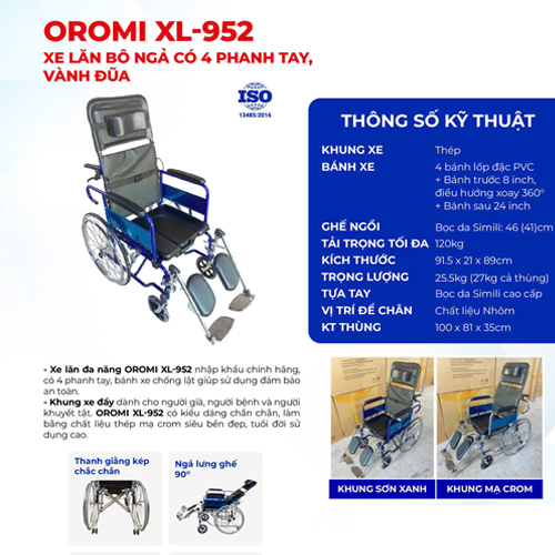 Xe lăn đa năng có thắng tay, bô vệ sinh OROMI XL-952