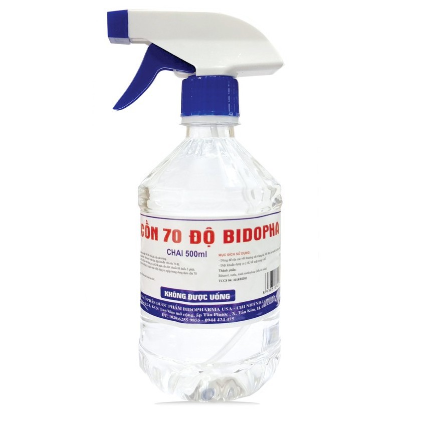 Cồn 70 độ Bidophar chai 500ml vòi xịt