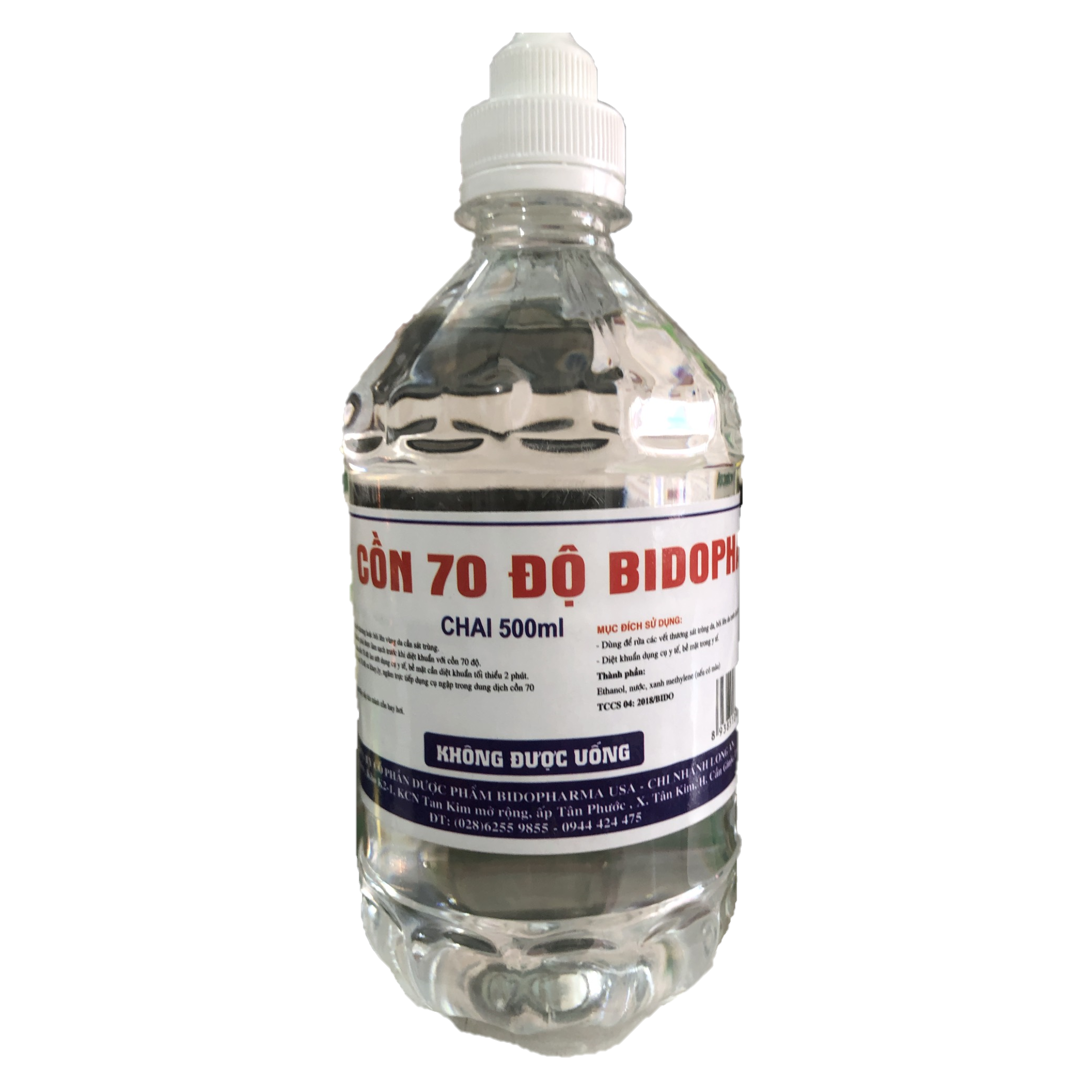 Cồn 70 độ Bidophar chai 500ml nắp nhọn