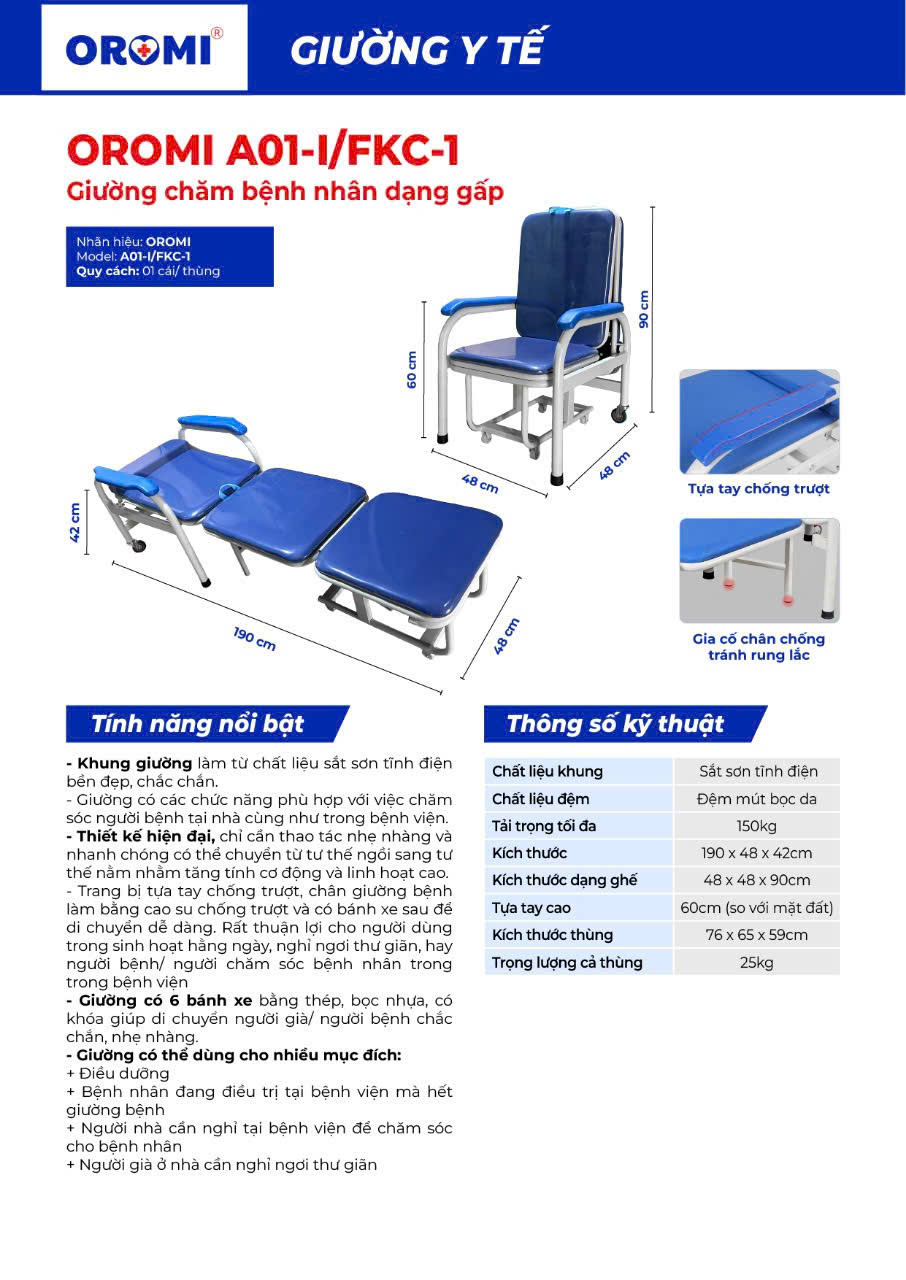  Giường Chăm Bệnh Nhân Dạng Gấp Oromi A01-I/FKC-1 