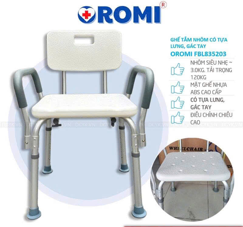 Ghế Tắm Nhôm Có Tựa Lưng, Tựa Tay Oromi  203