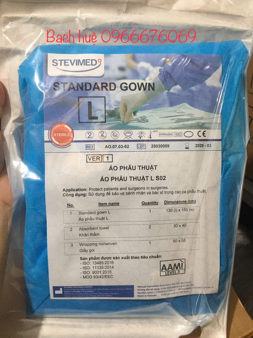 Áo phẫu thuật S02 Stevimed, áo mổ tiệt trùng